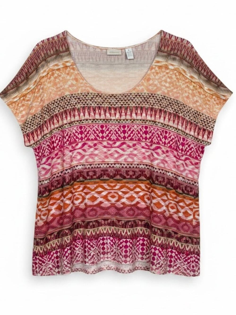 Chico's Geometric Print Top Pink Orange Cap Sleeves Size XL(3)